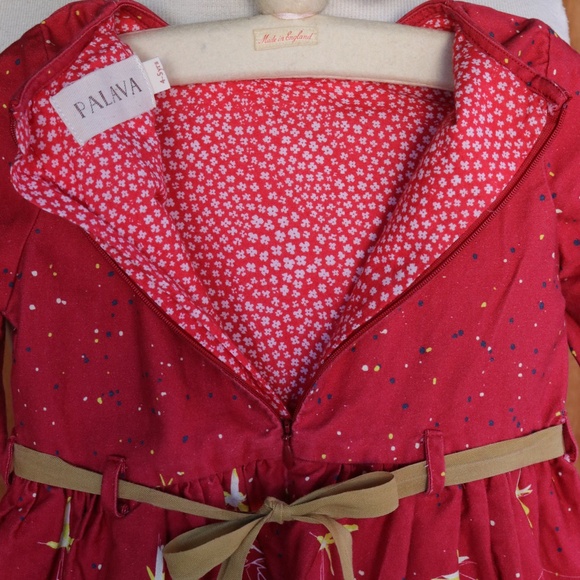 Palava Red 100% Cotton Long Sleeve Festive Holiday Christmas Dress - Picture 9 of 16